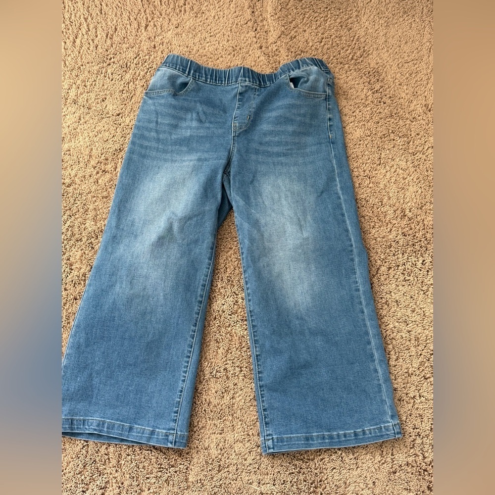 Large (fits 12 /14) pull on elastic waist wide leg cropped jeans medium wash - Picture 7 of 17